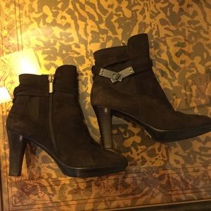 Aquatalia Brown Suede  Boot Bootie Silver Buckle